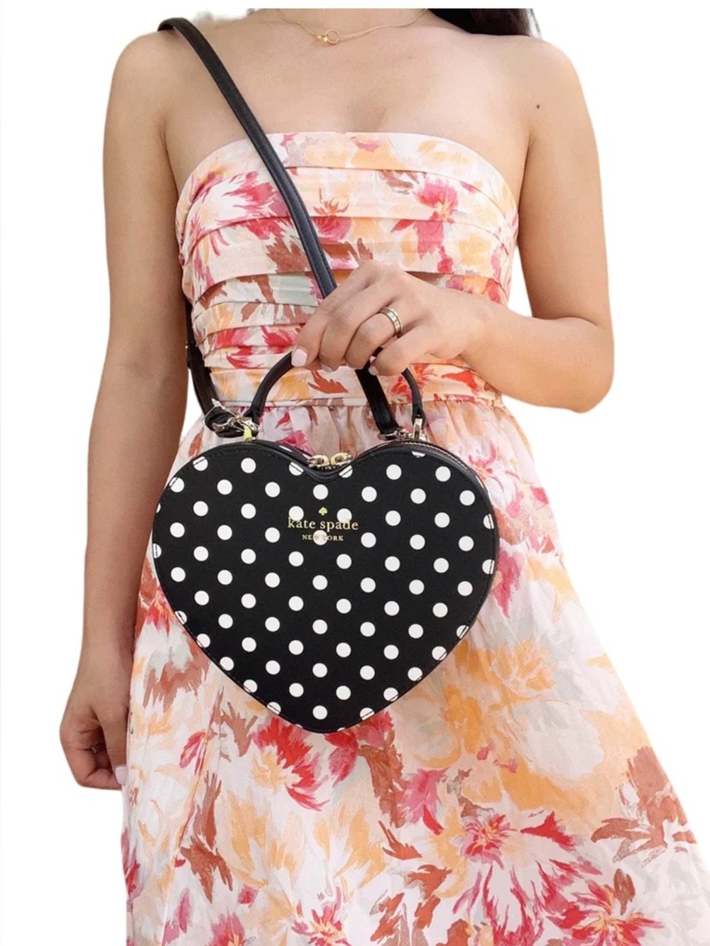 NEW KATE SPADE Love Shack Heart Black White Polka Dot Leather Top Crossbody Bag